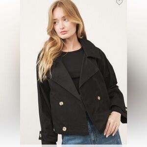 494. Cropped Cotton Trench Coat, Black, various sizes
